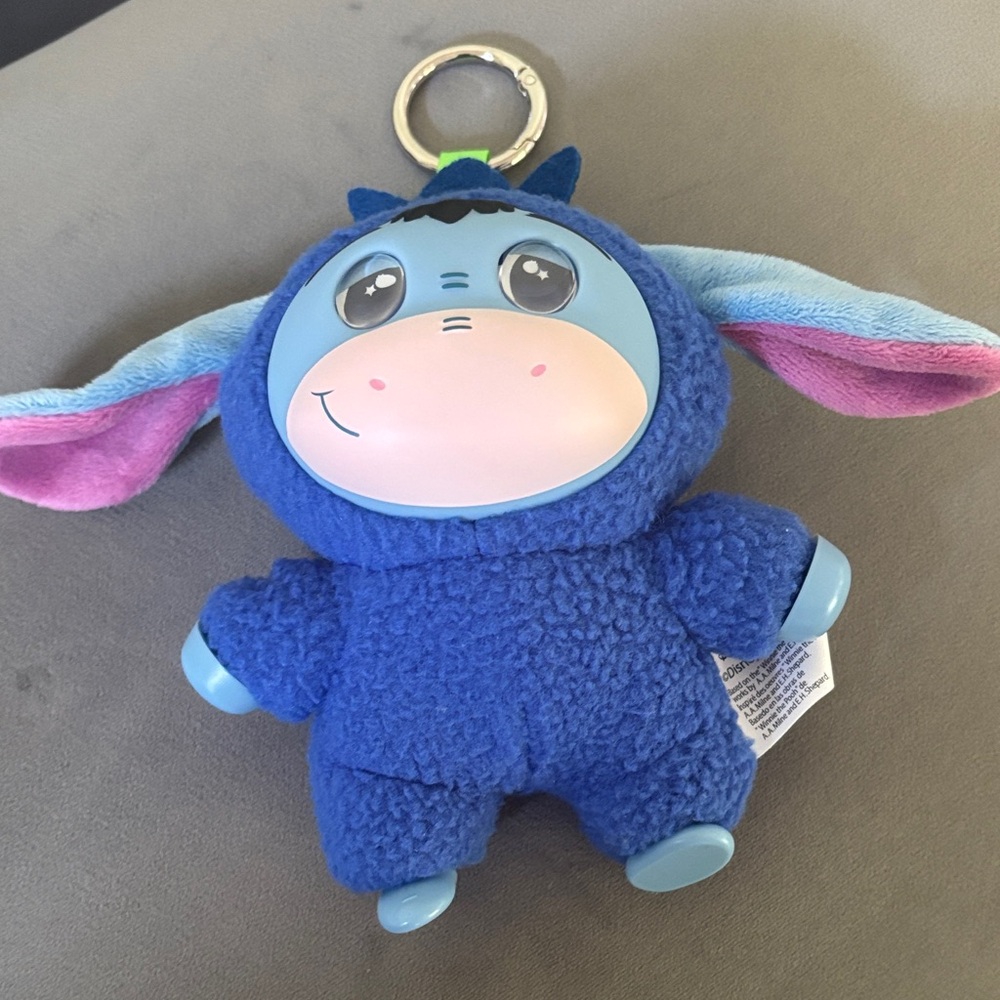 Disney Blue Eeyore Plush Keychain with Pink Ear Accents